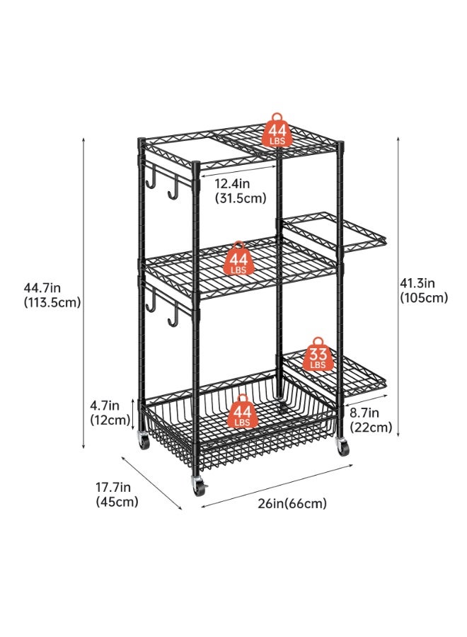 Solerconm Sports Equipment Storage Rack – 3 Tiers with 4 Lockable Casters and Hooks, Metal Organizer for Weights, Jump Ropes and Fitness Accessories, Rolling Design, Sturdy Structure - Image 2